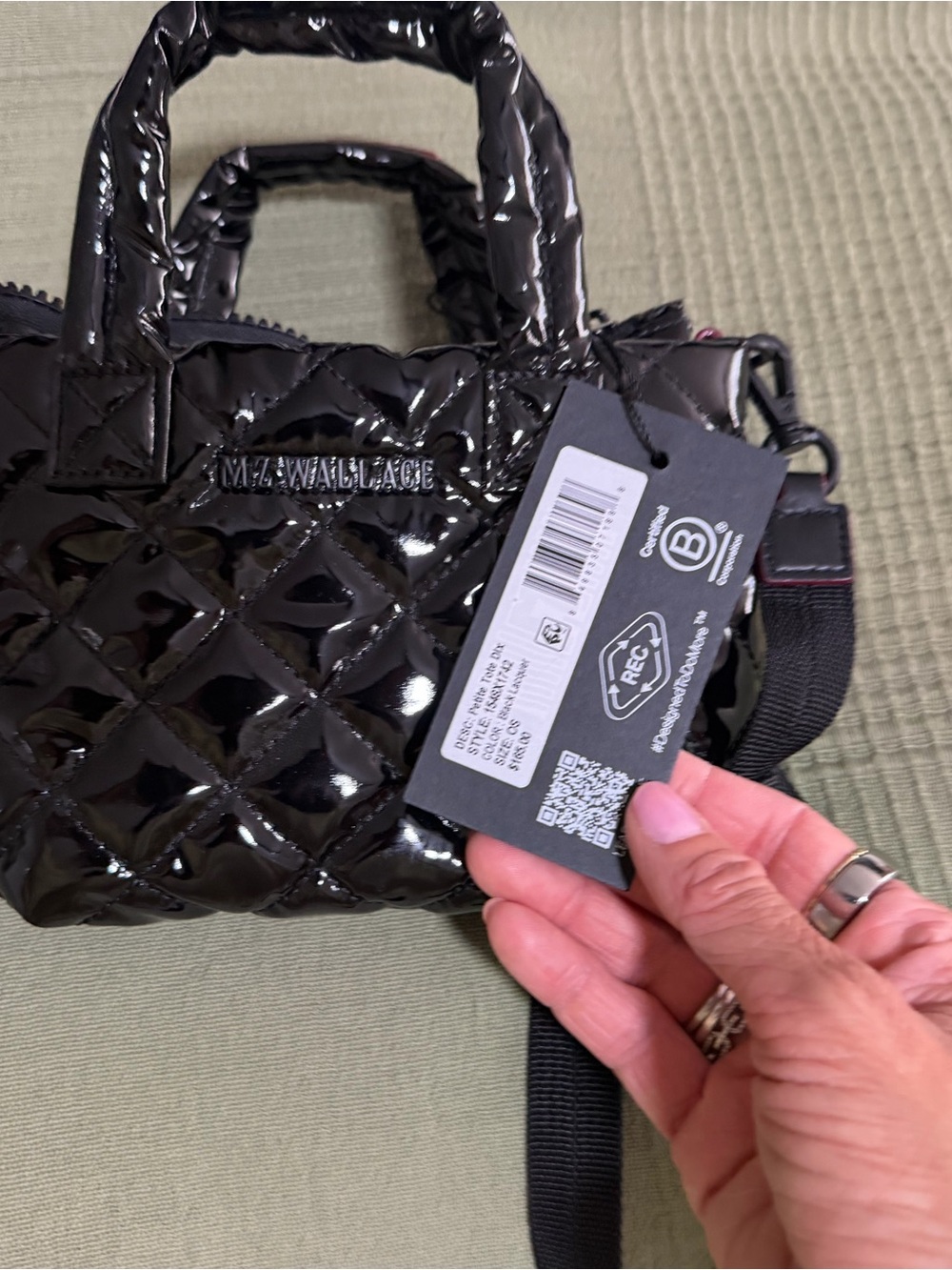 MZ Wallace Mini Quilted Patent Crossbody Tote in Black